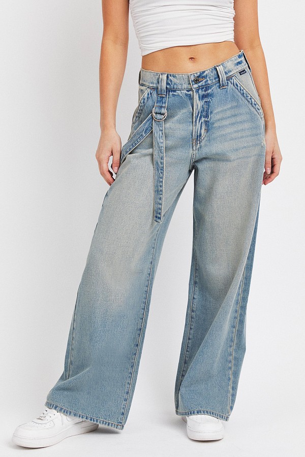 Mid Waisted Y2K Skater Jean with Strap Detail