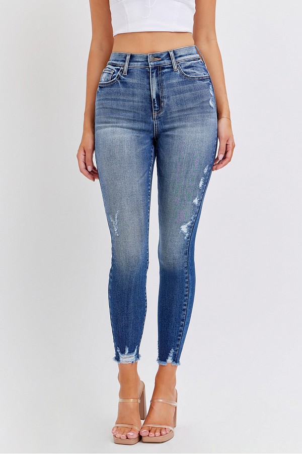 High Rise Skinny with Frayed Hem