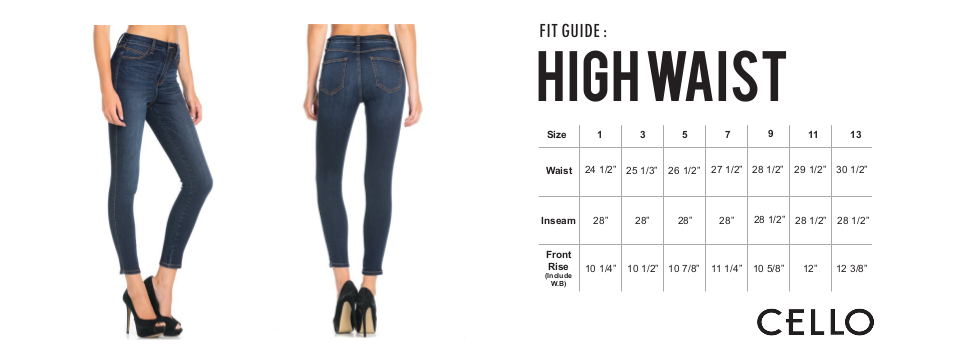 cello flare jeggings size chart